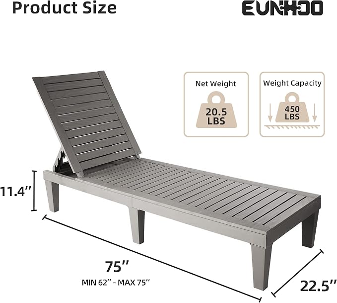 Outdoor Lounge Chaise, Adjustable Pool Lounge Chairs - Image 3