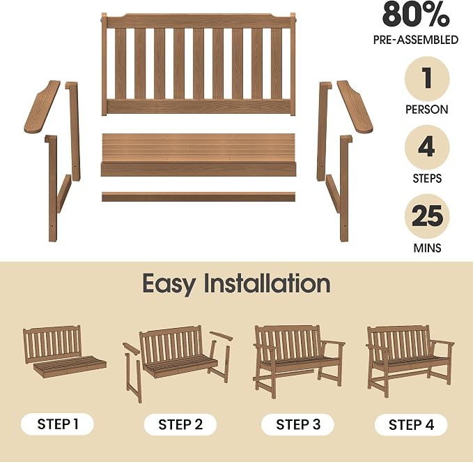 Ciokea 49" Heavy Duty Outdoor Bench, HDPE Weatherproof Porch Benches, Durable - Image 6