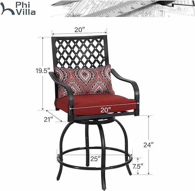 PHI VILLA Outdoor Swivel Bar Stools Set of 6, Counter Height Patio Chairs - Image 3