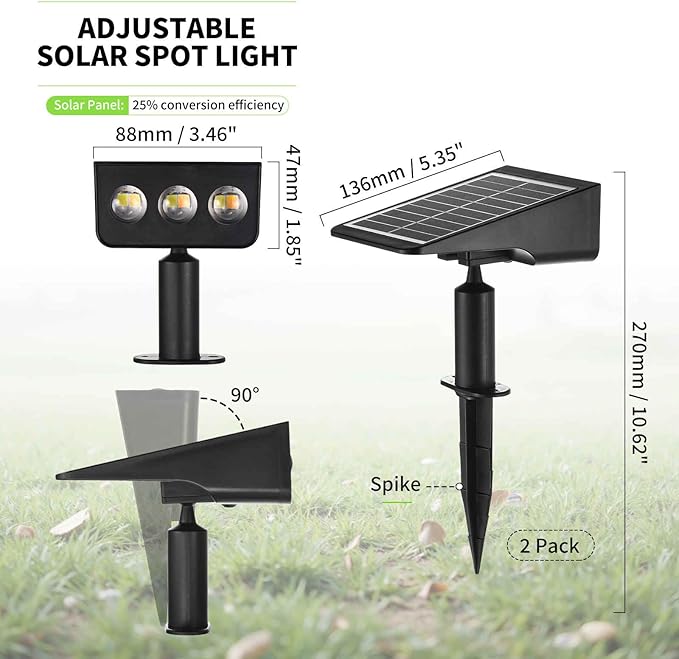 Solar Spot Lights Outdoor, 2 Pack Solar Landscape Spotlights 3 Lighting Modes - Image 2