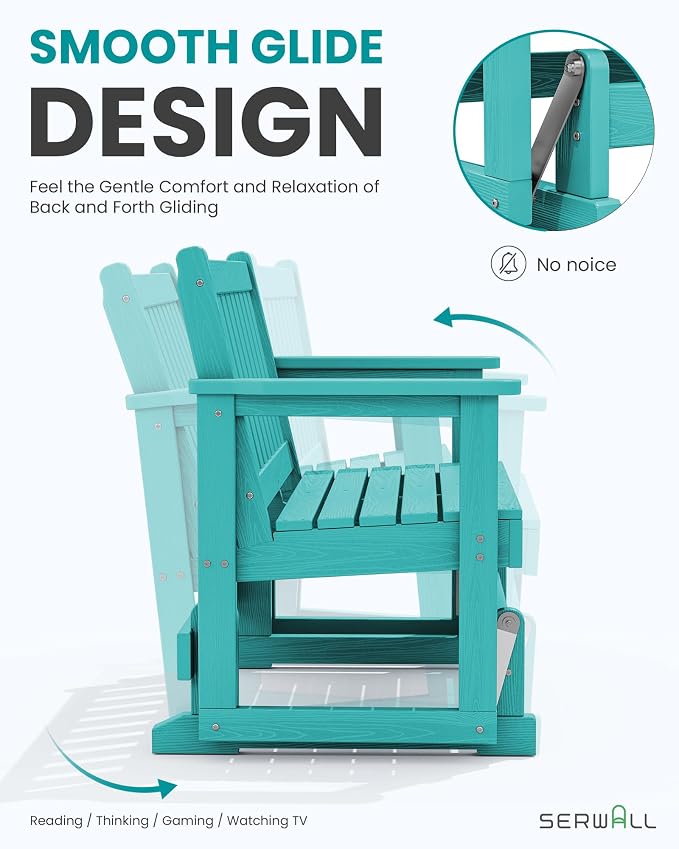 SERWALL Outdoor Glider Bench Set of 4, HDPE Weather-Resistant Swinging Bench - Image 4
