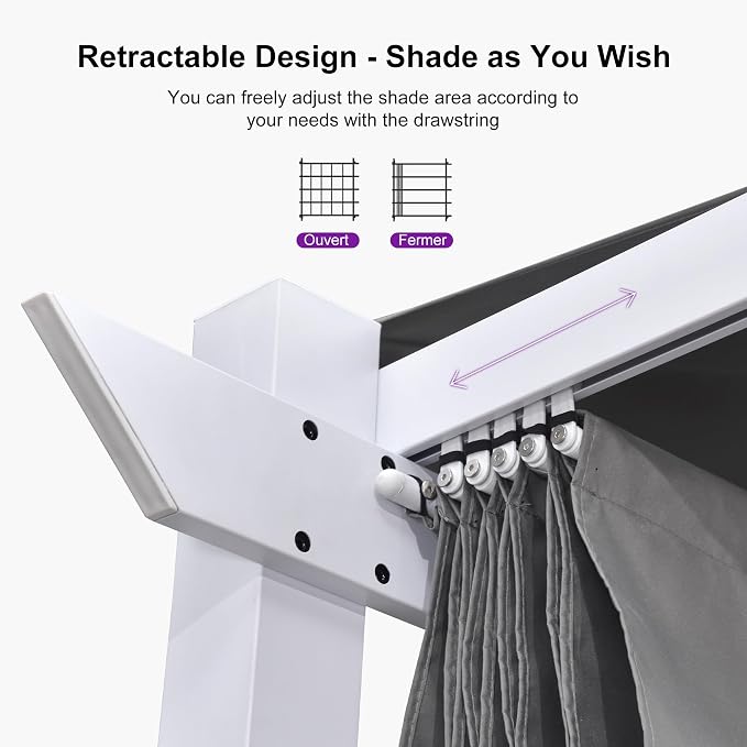 PURPLE LEAF 10' x 13' Aluminum Outdoor Pergola White Wind-Resistant Retractable - Image 5