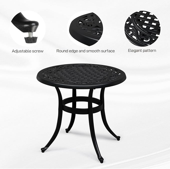 VINGLI 24” Cast Aluminum Outdoor Side Table, All Weather Round Patio Side Table - Image 4