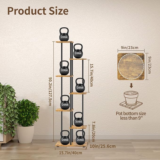 LASZOLA Black 6 Tier Wood Tall Plant Stand Indoor - Image 6