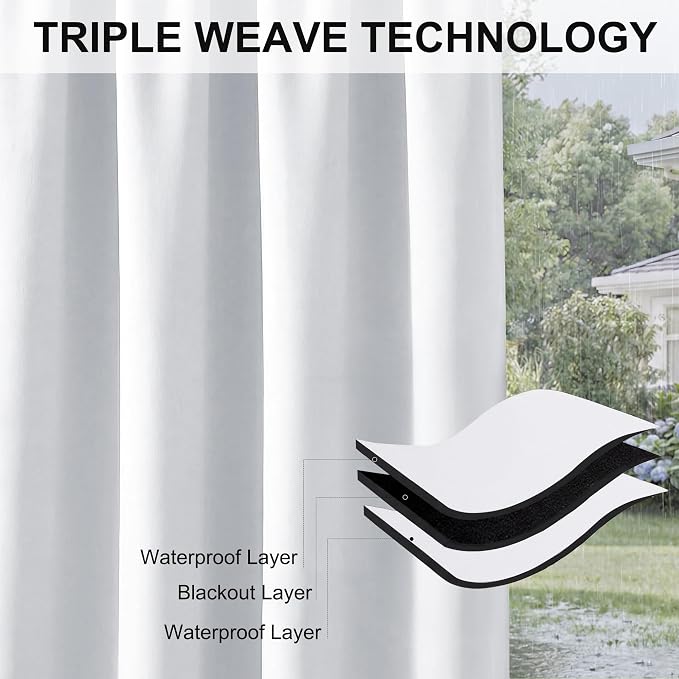 RYB HOME Outdoor Curtains for Patio Waterproof Block Sunlight Thermal Insulated - Image 6
