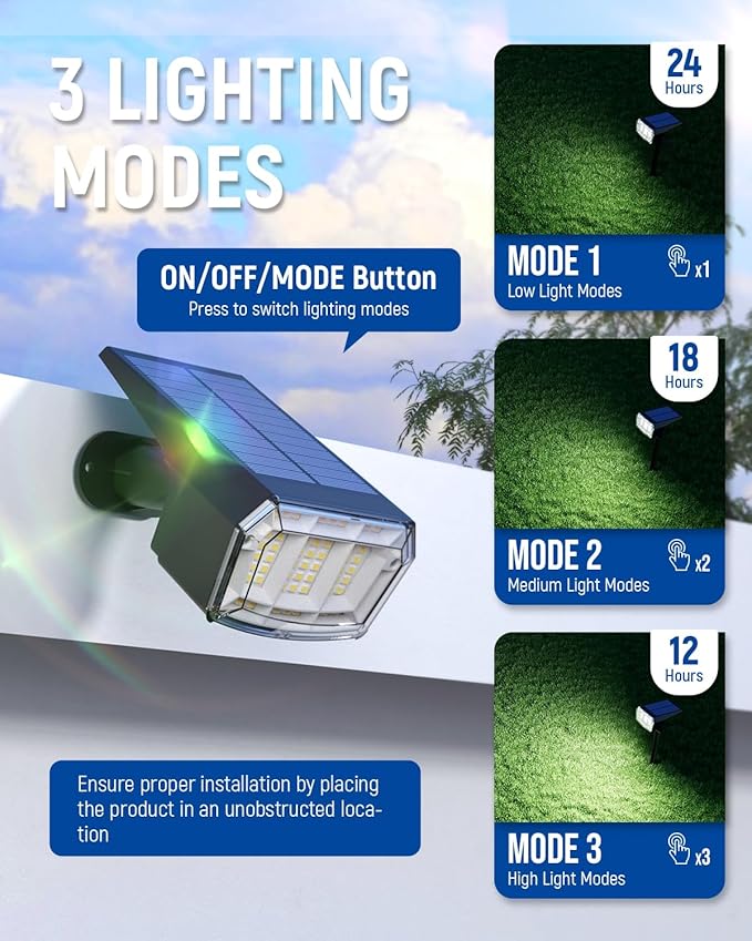 Solar Spot Lights Outdoor Waterproof 10 Pack IP65, 63 LED 3 Lighting Modes - Image 2