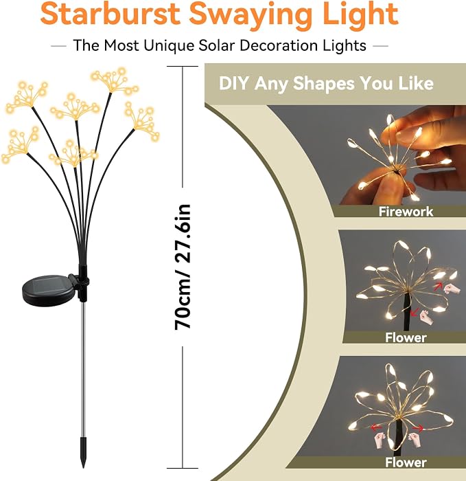 Solar Garden Lights 2 Pack Waterproof Solar Swaying Starburst Light Outdoor - Image 2
