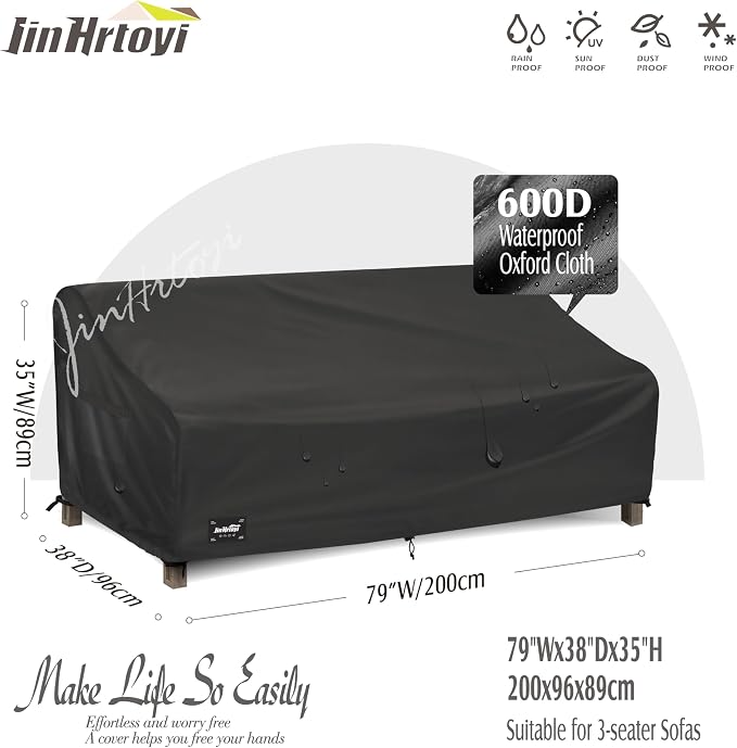 JinHrtoyi 3-Seater Outdoor Couch Cover, 79Wx38Dx35H inches Outdoor Furniture - Image 2