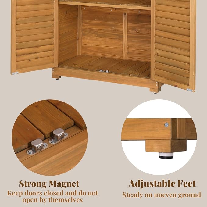 Outvita Outdoor Storage Cabinet, 63in Wooden Garden Tools Shed - Image 3