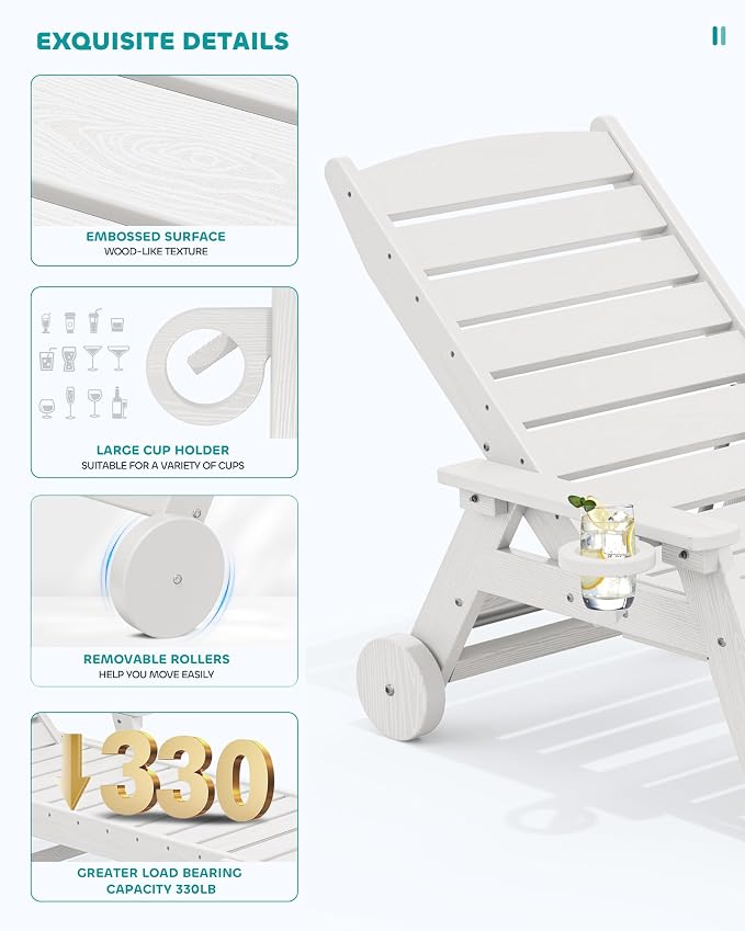 SERWALL Patio Chaise Lounge Chair Set of 6, 5 Positions Adjustable Poly Outdoor - Image 4