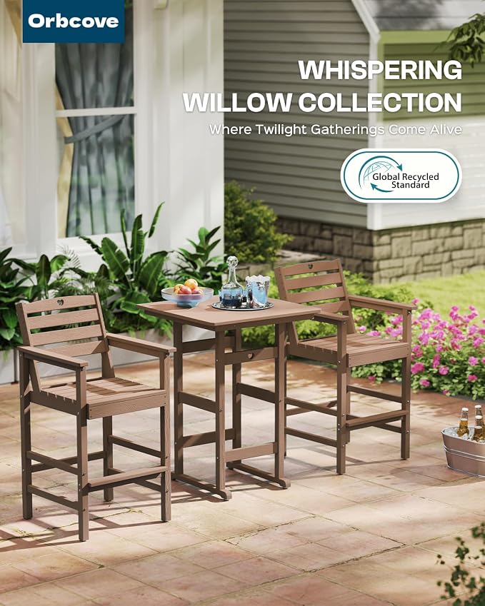 Patio Bar Table, Adirondack Chairs and Table 4 Pieces Set, Bar Height Chairs - Image 7
