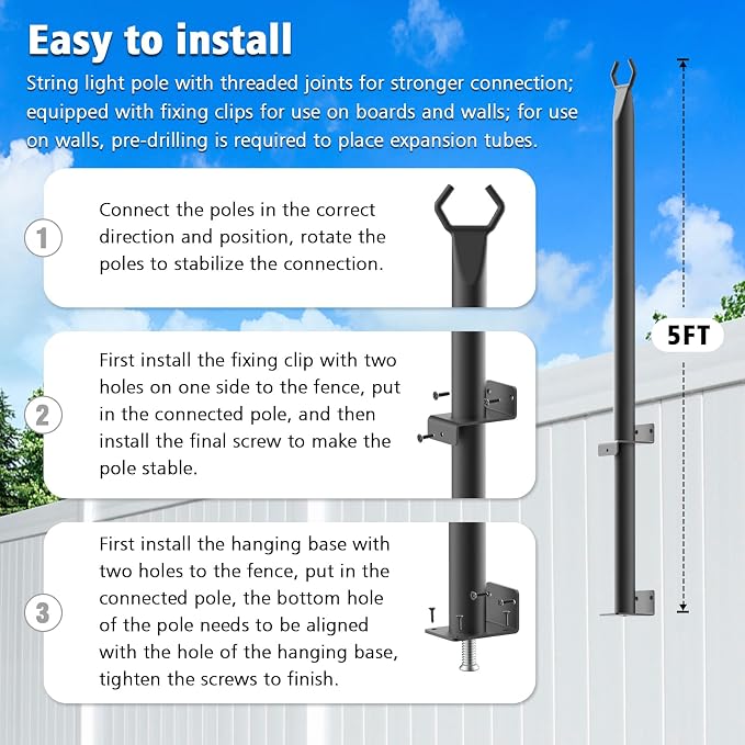4 Pack String Light Poles, 5 Ft Light Poles - Image 7