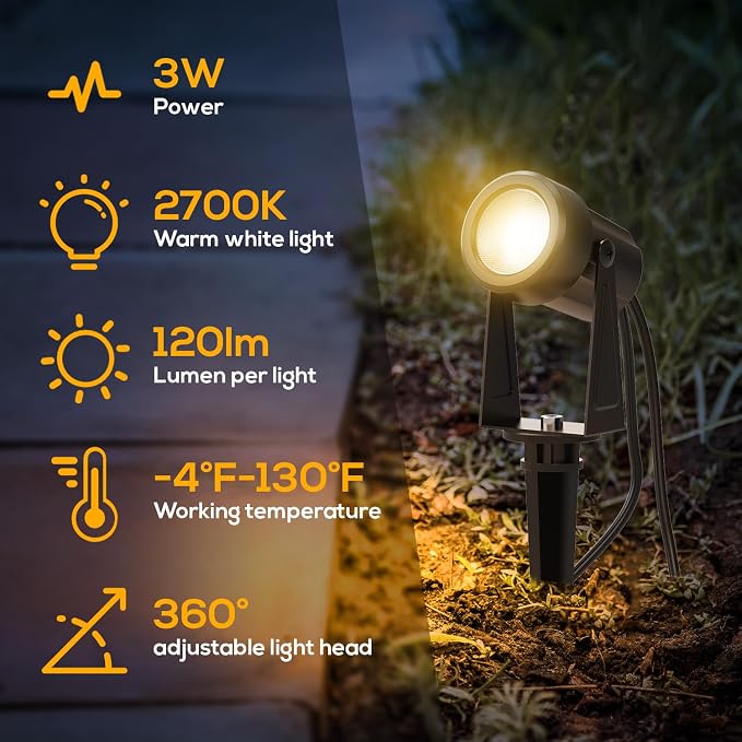 Banord Outdoor Landscape Lighting, 8 Pack Outdoor Spot Lights, Low Voltage LED - Image 4