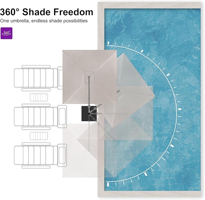 PURPLE LEAF Patio Umbrella 8' X 8' Rectangle Cantilever Umbrella Large Aluminum - Image 8