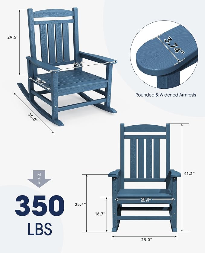 KINGYES Oversized Outdoor Rocking Chair Set of 4, High Density Polyethylene - Image 3