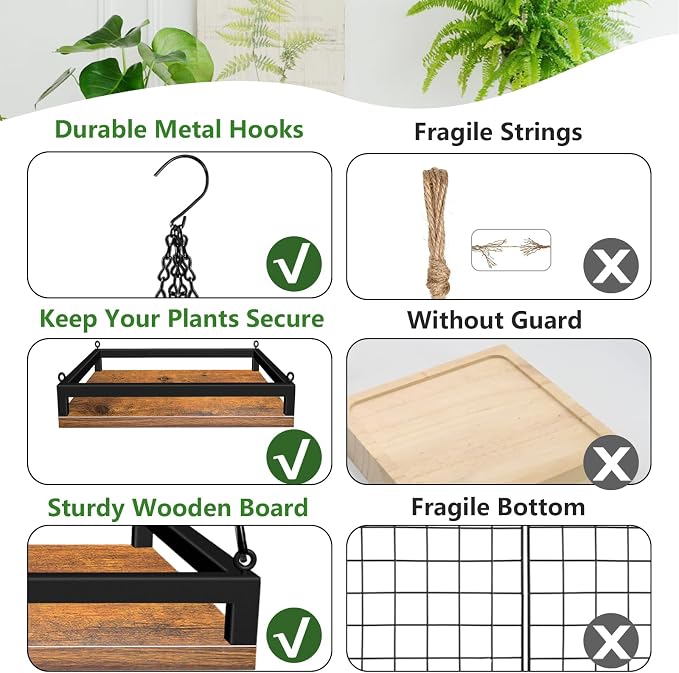 Plant Hanger Indoor, 11.8" Wooden Hanging Plant Holder - Image 4