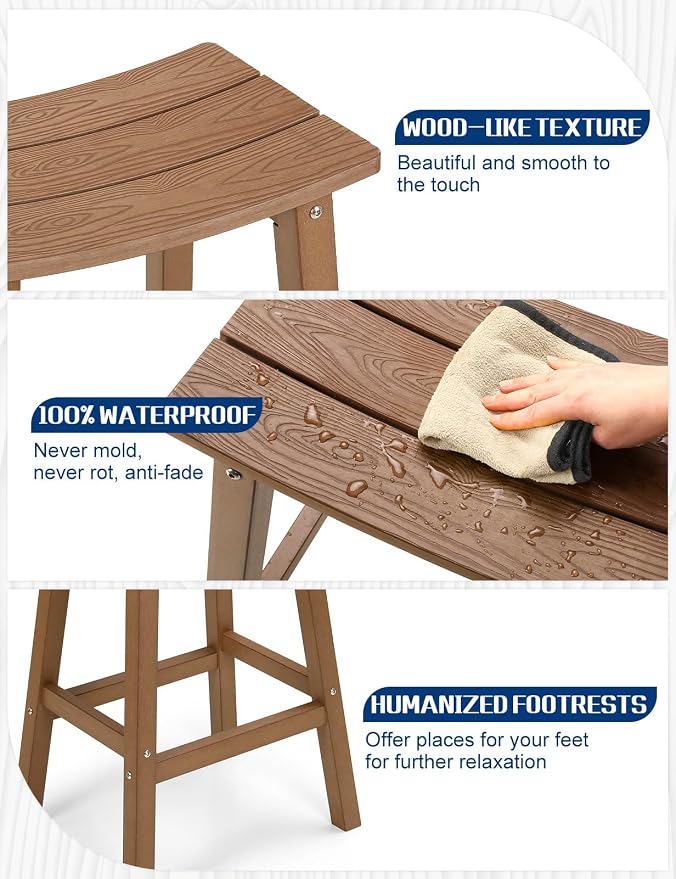Weatherproof Bar Stools Set of 4, Saddle Seat, Bar Height Stools - Image 8