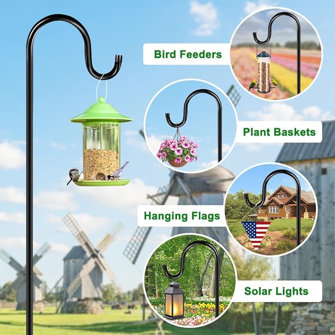84" Shepherds Hooks for Outdoor, Heavy Duty Garden Bird Feeder Pole Hanging - Image 5