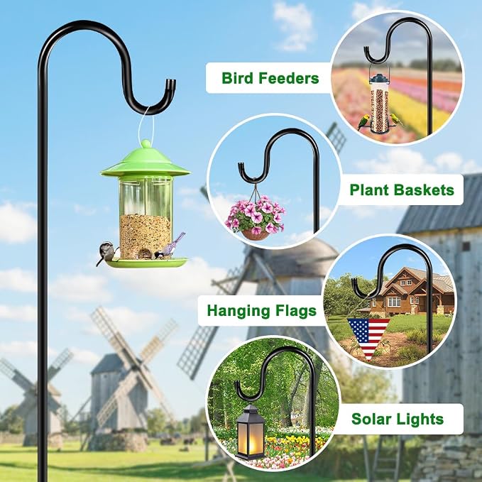 48" Shepherds Hooks for Outdoor, Heavy Duty Garden Bird Feeder Pole for Hanging - Image 5