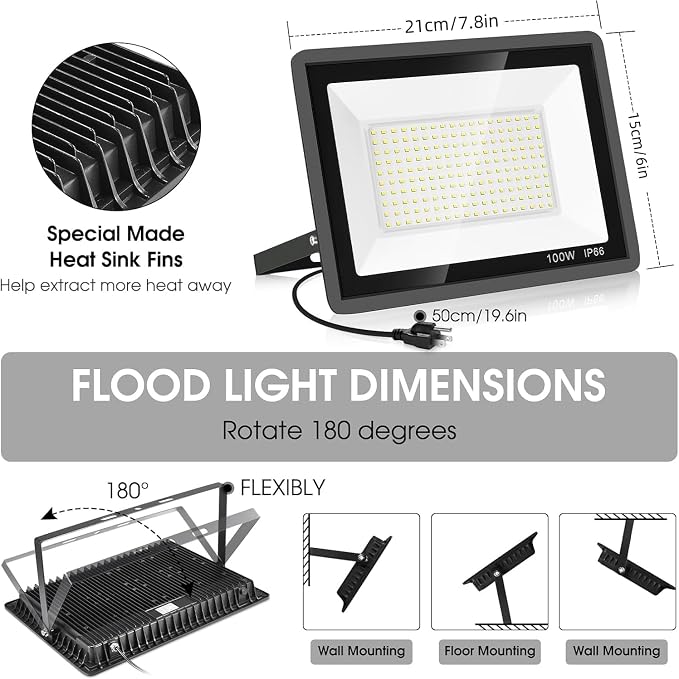 4 Pack 100W LED Flood Light, Super Bright Exterior Security Lights - Image 6