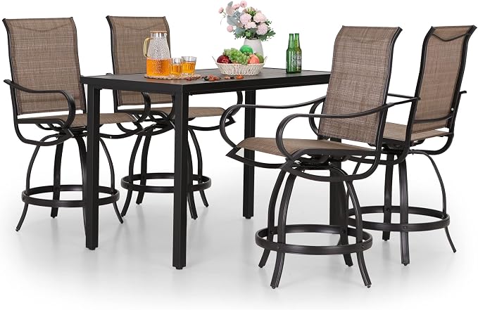 PHI VILLA 5 PCS Outdoor Bar Set, Counter Height Swivel Chair by PHIVILLAThepioneerofcomfortablehouseholdsupplies