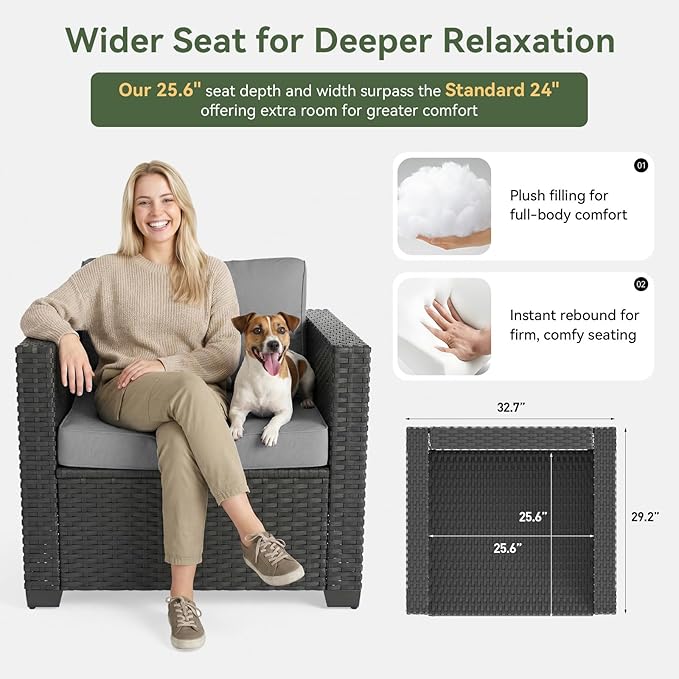 Aoxun 1 Piece 3-Seats Sofa Patio Furniture Set, Wicker Outdoor Furniture - Image 3