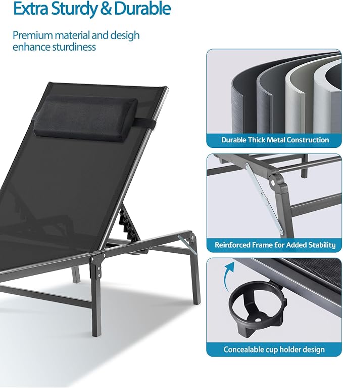4 Pack Foldable Chaise Lounge Chair - Image 6