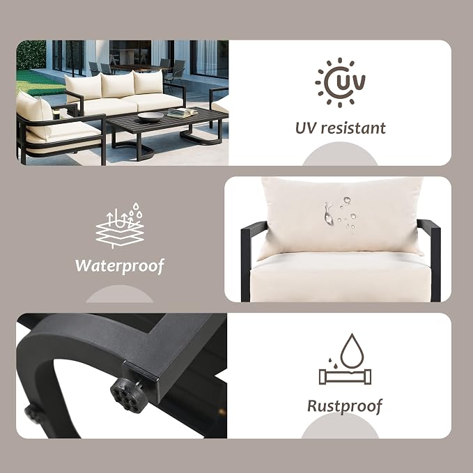 Merax 4 Piece Sectional Furniture Patio Sofa Multi-Person Outdoor Steel Sofa Set - Image 4