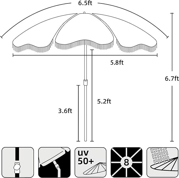 AMMSUN 6.5ft Boho Outdoor Umbrella - Image 6