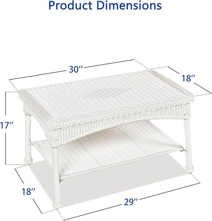 White Wicker Patio Coffee Table - Image 3