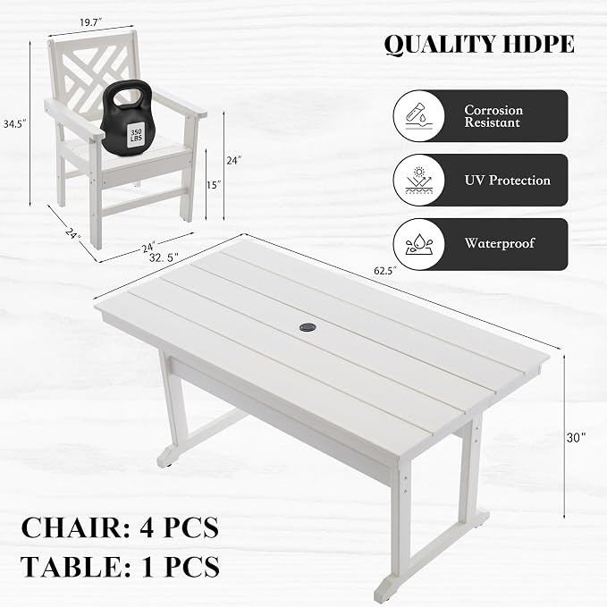 HDPE Dining Table Set for 4, 5-Piece Outdoor Table and Chairs Include 4 Dining - Image 3