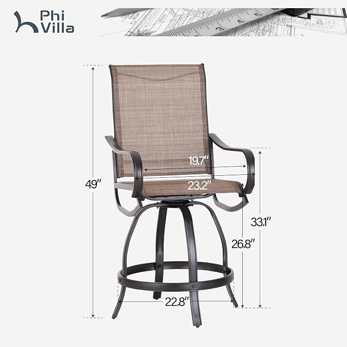 PHI Villa Outdoor Swivel Bar Stools Set of 4, Counter Height Patio Chairs - Image 6