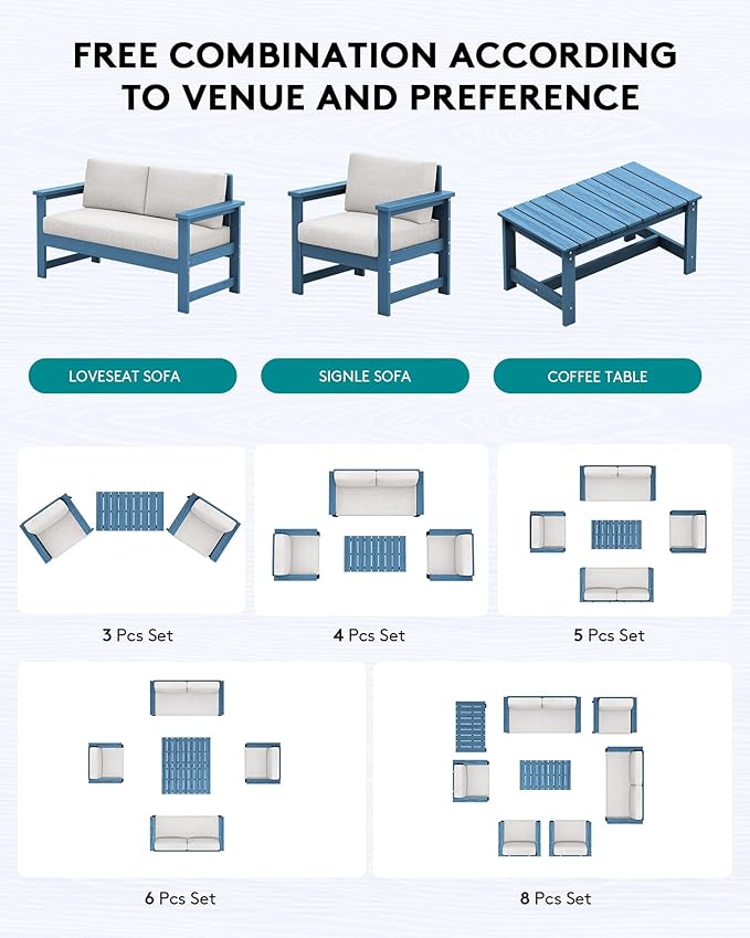SERWALL 6 Pieces HDPE Outdoor Sofa Set - Image 5