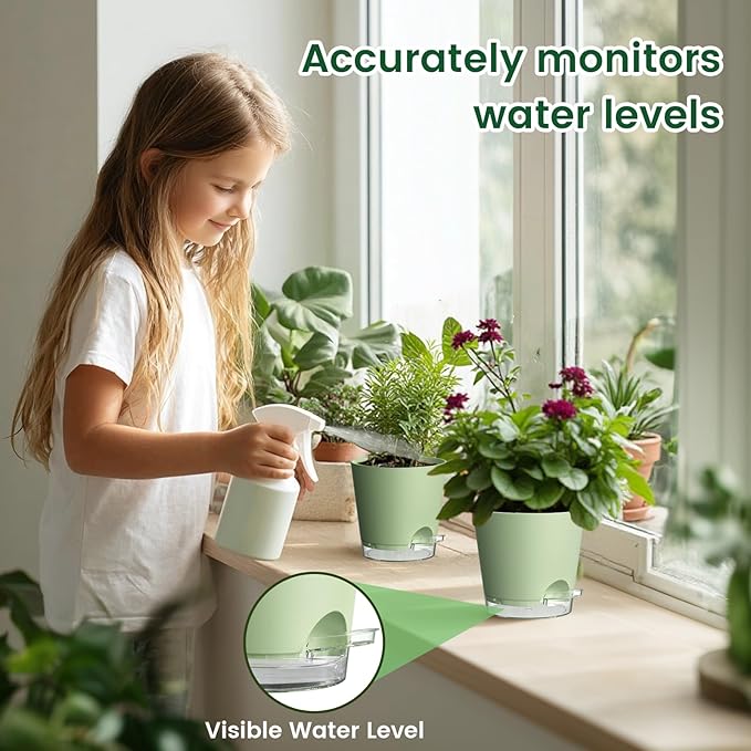 6 inch Self Watering Pots for Indoor Outdoor Plants, 3 Pack Flower Plant Pots - Image 5