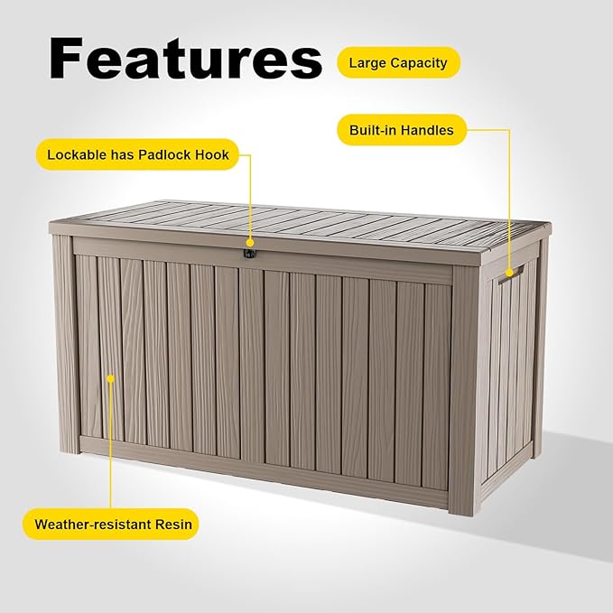 EasyUp 180 Gallon Outdoor Storage Box, Resin Waterproof UV-Resistant Deck Box - Image 5
