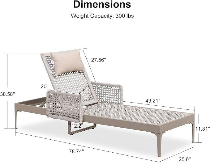 PURPLE LEAF 1 Piece Outdoor Chaise Lounge Rattan Wicker Lounger - Image 8