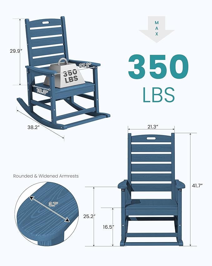 SERWALL Outdoor Rocking Chair Set of 2, Oversized Rocking Chair - Image 3