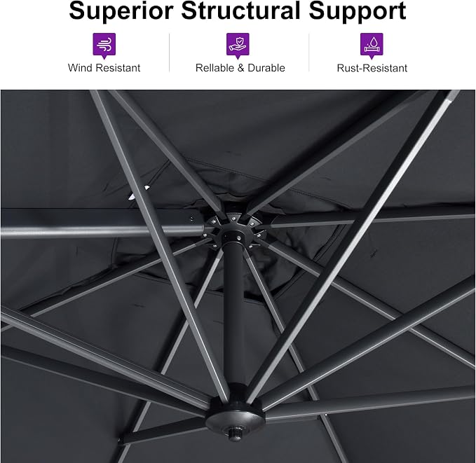 PURPLE LEAF 10 Feet Patio Umbrella Outdoor Cantilever Square Umbrella Aluminum - Image 3