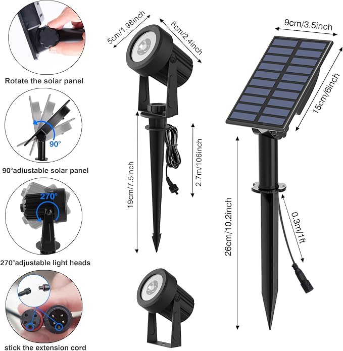 T-SUNUS Green Solar Spot Lights 2 Pack, Garden Landscape Spotlights Outdoor - Image 6