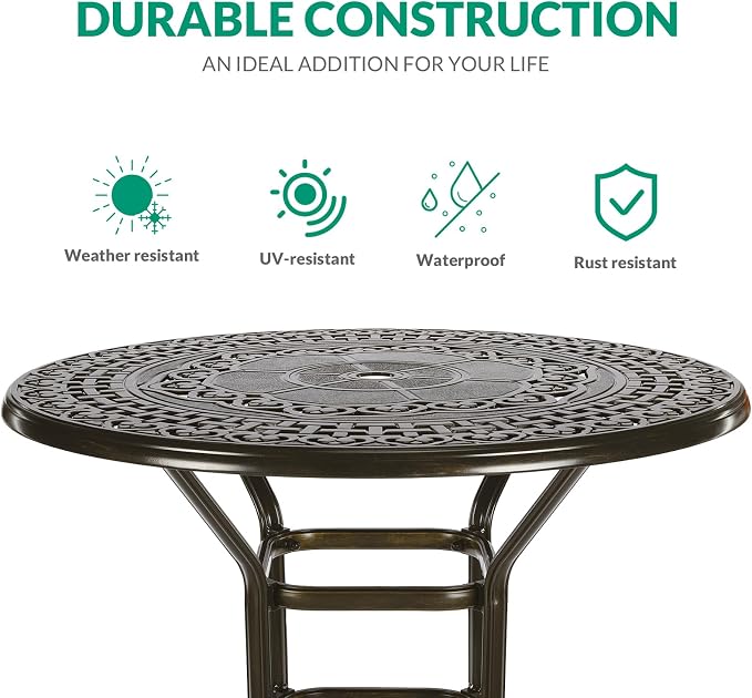 VIVIJASON 5-Piece Patio Swivel Bar Stools Set, All Weather Cast Aluminum - Image 4