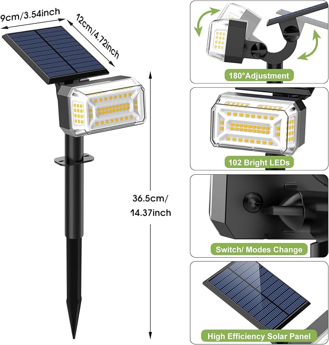 Solar Spot Lights Outdoor, 102 LED Solar Garden Yard Spotlight Waterproof - Image 7
