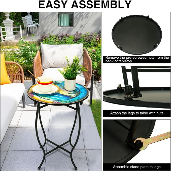 Fashion&cool Patio Side Table, 14 Inch Weather Resistant Metal Side Table - Image 6