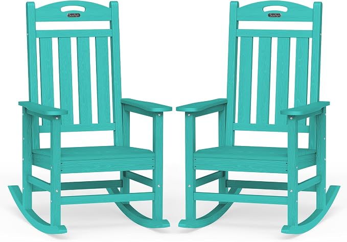 Oversized Outdoor Rocking Chair Set of 2, HDPE All-Weather Patio Rocking Chairs by Suunyn