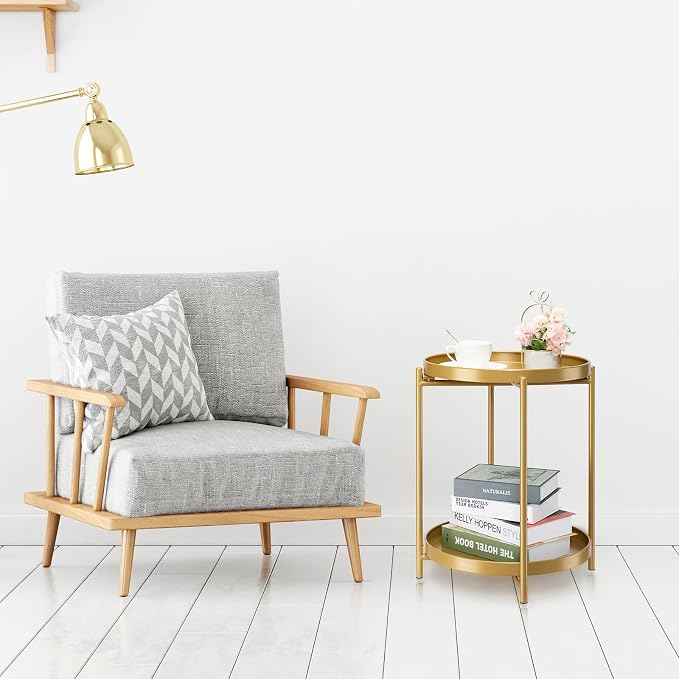 danpinera 2-Tier End Table, Outdoor Side Table, Metal Round Desk - Image 5