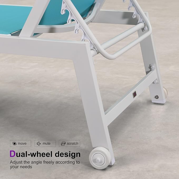 PURPLE LEAF Oversize Chaise Lounge Chair Outdoor 2 Pieces White Aluminum Lounge - Image 8