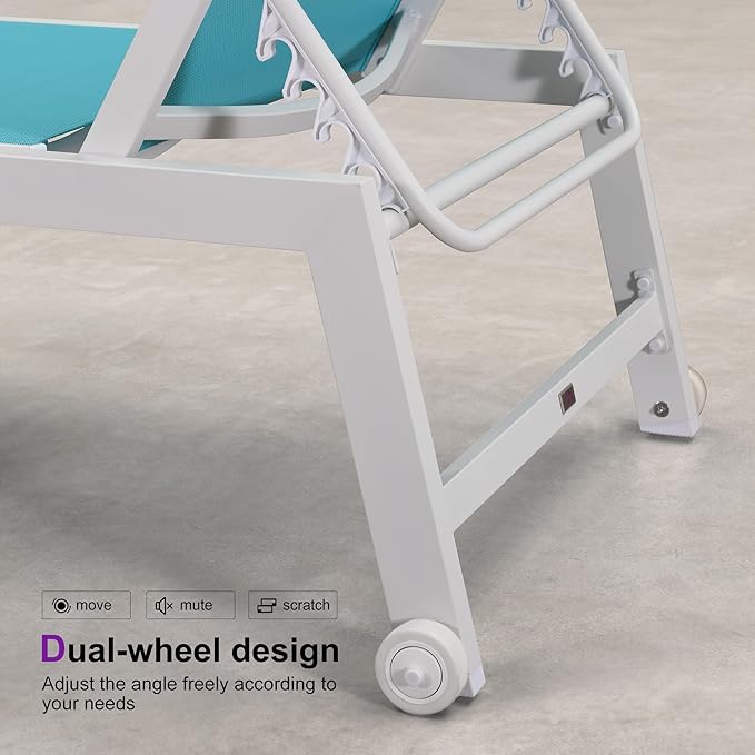 PURPLE LEAF Patio Lounge Chair 2 Pieces White Aluminum Outdoor Chaise Lounge - Image 6