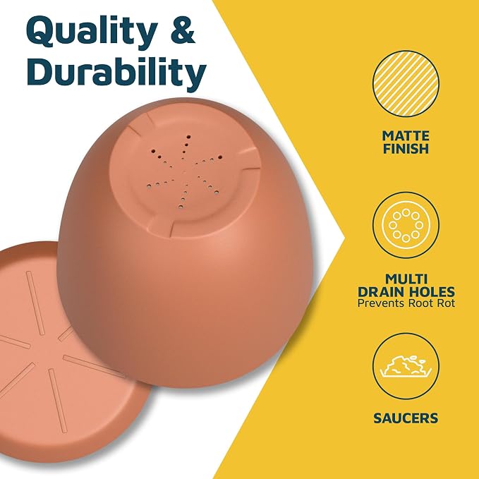 Terracotta Plant Pots with Drainage Holes & Saucers 20 Pack, Indoor & Outdoor - Image 7