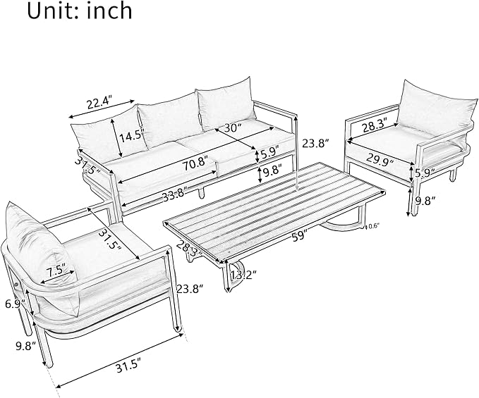 Merax 4 Piece Sectional Furniture Patio Sofa Multi-Person Outdoor Steel Sofa Set - Image 16