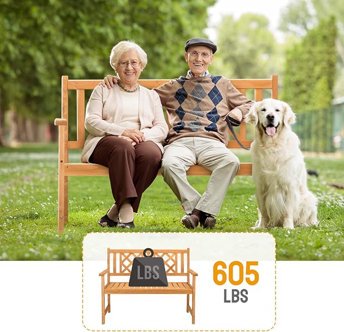 Outvita Wooden Garden Bench, Outdoor Wood Patio Bench, Rustic Two Person - Image 6