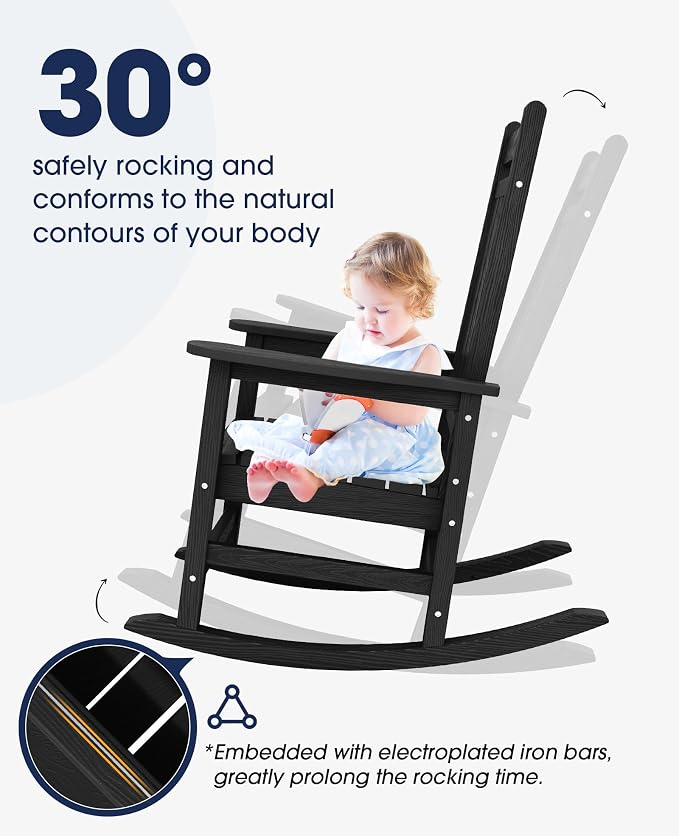 KINGYES Oversized Outdoor Rocking Chair, All-Weather Patio Rocking Chairs - Image 4